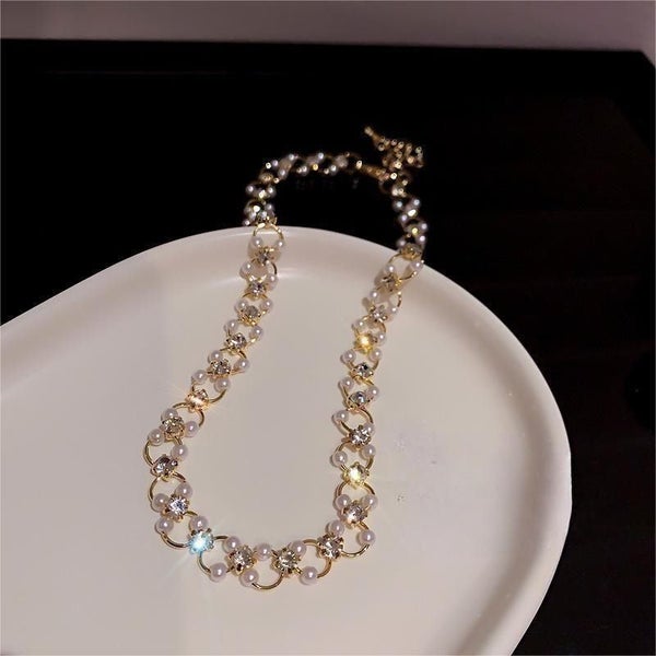 Necklace Crystal Pearl Necklace Yellow Gold Plated Choker Carousel 2