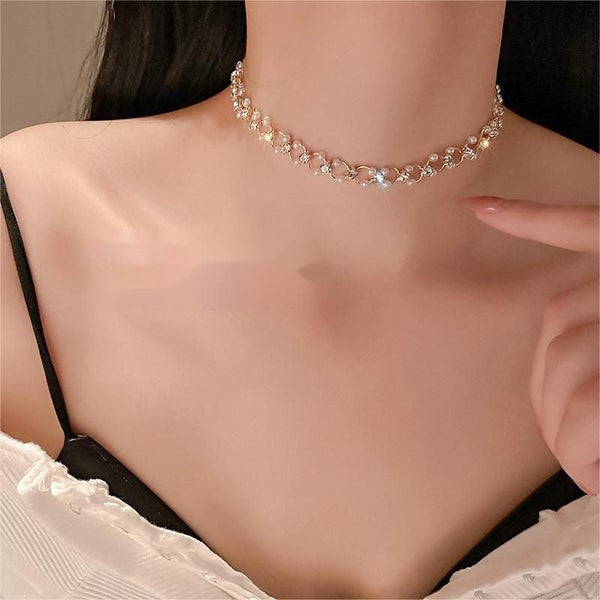 Necklace Crystal Pearl Necklace Yellow Gold Plated Choker Carousel 7