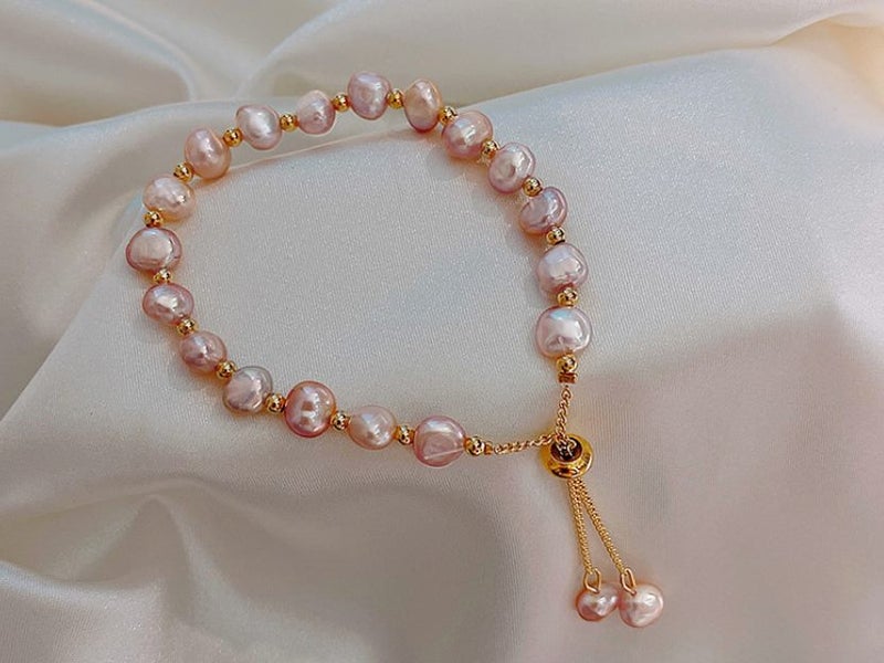 Bracelet Baroque Pearls Champagne Platinum Yellow Gold Plated Adjustment Carousel 1