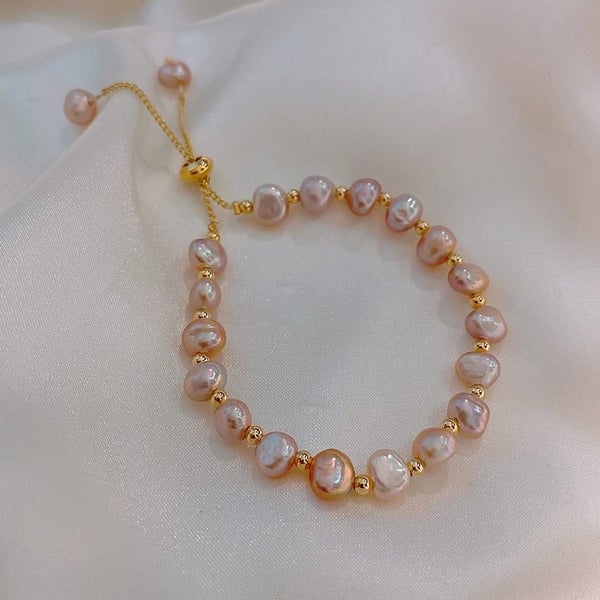 Bracelet Baroque Pearls Champagne Platinum Yellow Gold Plated Adjustment Carousel 4
