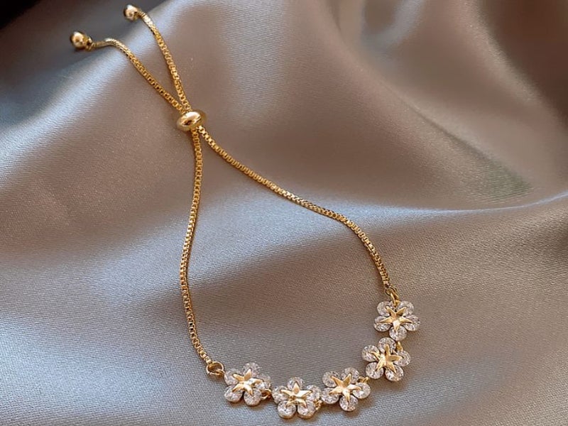 Bracelet Adjustment Flower Design Cubic Zirconia Platinum Yellow Gold Plated Carousel 1