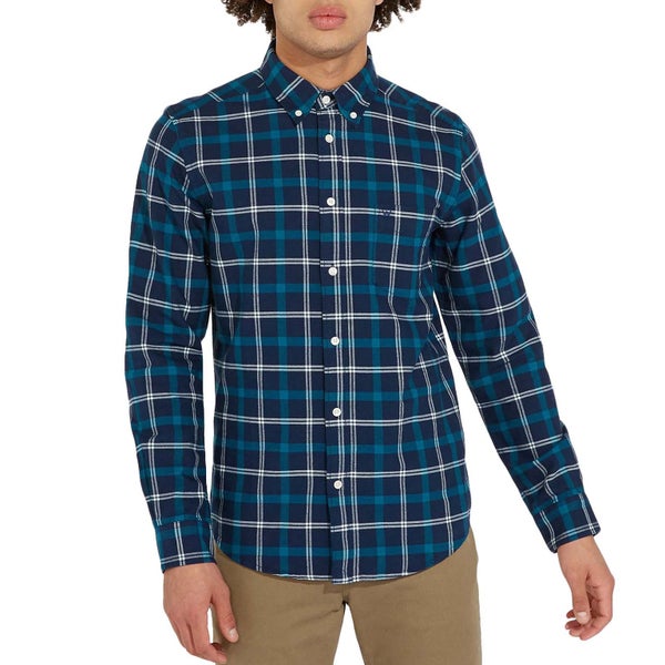 Wrangler Mens One Pocket Cotton Button Down Checked Long Sleeve Shirt Top - Blue Carousel 1