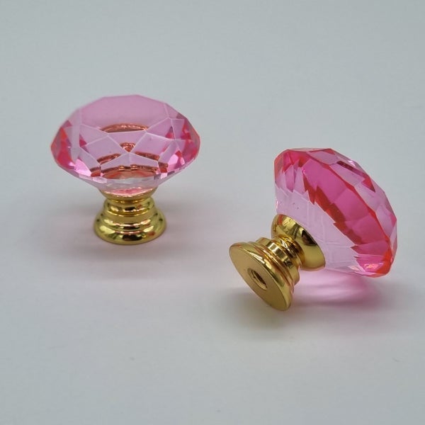 30mm Pink Glass Crystal w Gold Base Drawer Cabinet Knobs 30x30mm Carousel 2