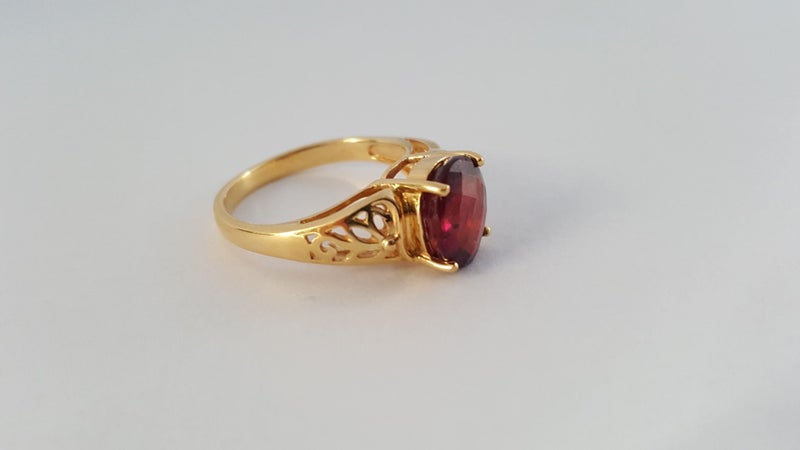 Beautiful 18ct Gold Pink/Red 3 CT Oval Checkerboard Cut Natural Tourmaline Ring Carousel 2