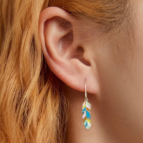 925 Sterling Silver Multi-Colour Feather Earrings | 32mm | Gift Boxed63617623490945114