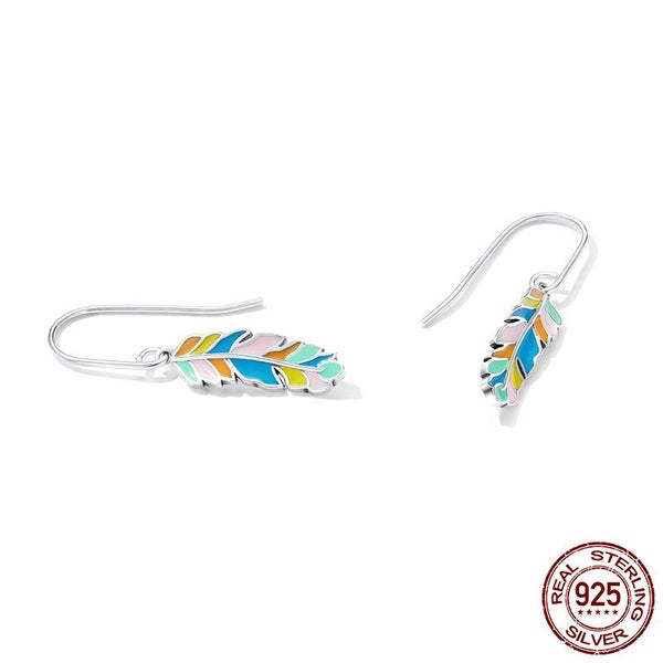 925 Sterling Silver Multi-Colour Feather Earrings | 32mm | Gift Boxed63617623490945111