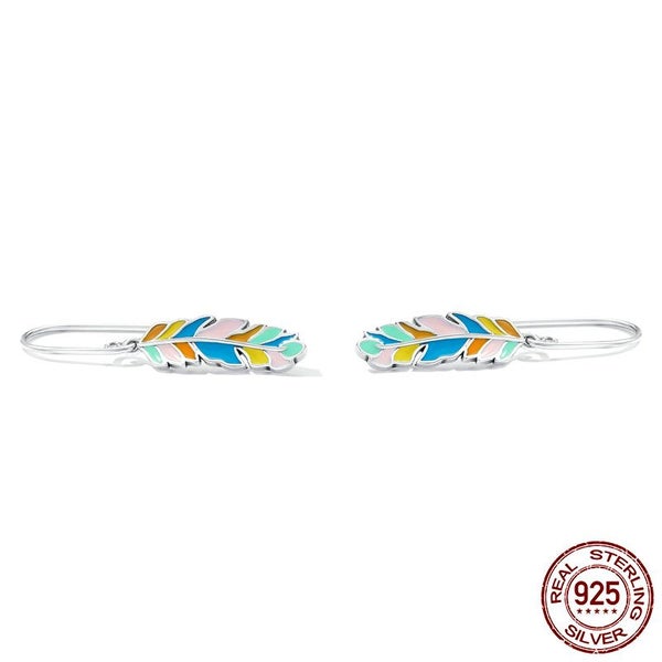925 Sterling Silver Multi-Colour Feather Earrings | 32mm | Gift Boxed63617623490945113