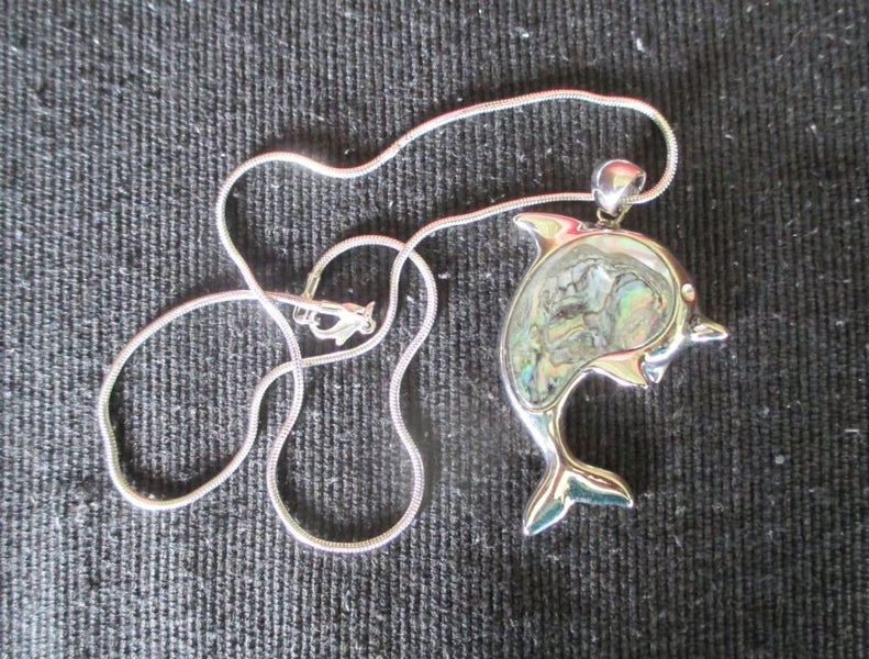 NZ Paua dolphin pendant - rhodium Carousel 1