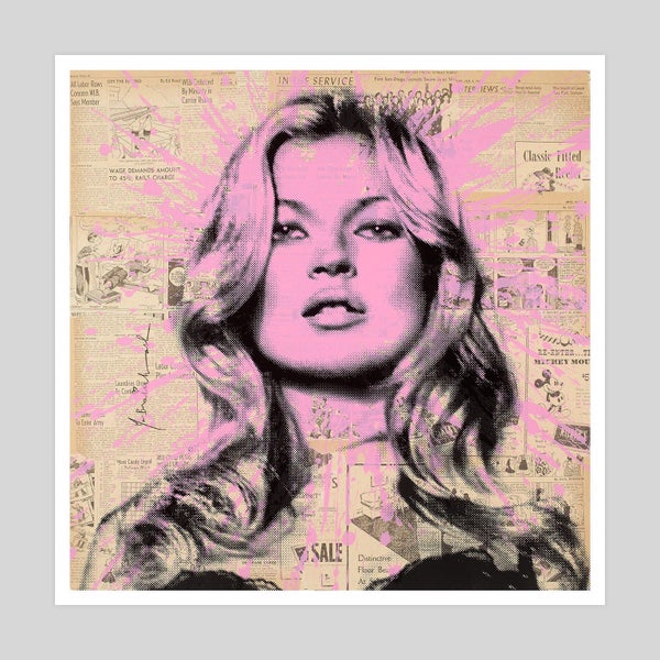 Kate Moss Newsprint by Mr Brainwash Art Print - 54cm x 54cm Carousel 1