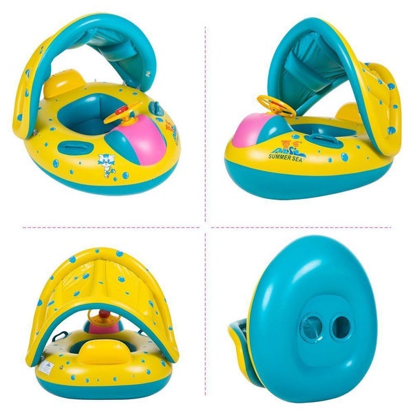Baby Float Seat Boat Inflatable Ring Adjustable Sunshade Swim Pool Water Toys Carousel 2