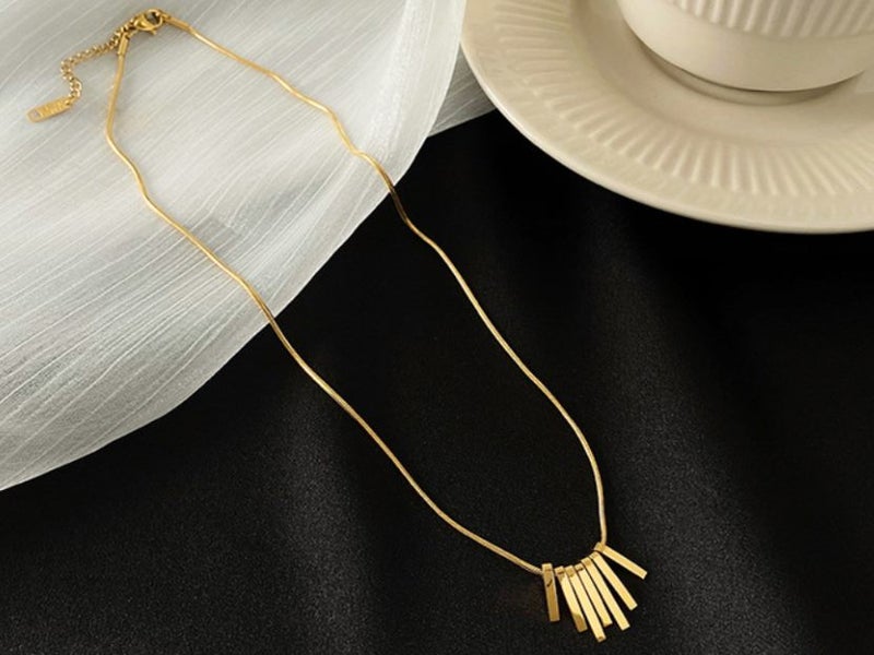 Necklace Stainless Steel Geometric Design Yellow Gold Plated Carousel 1