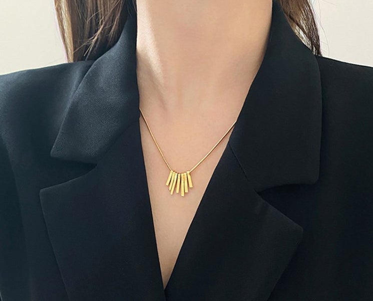 Necklace Stainless Steel Geometric Design Yellow Gold Plated Carousel 3