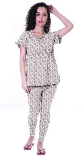 Moomaya Women's Printed Nightwear Set Pyjama Cotton Jersey Sleepwear 2 Pcs Carousel 1