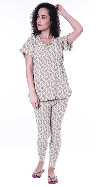 Moomaya Women's Printed Nightwear Set Pyjama Cotton Jersey Sleepwear 2 Pcs Carousel 2