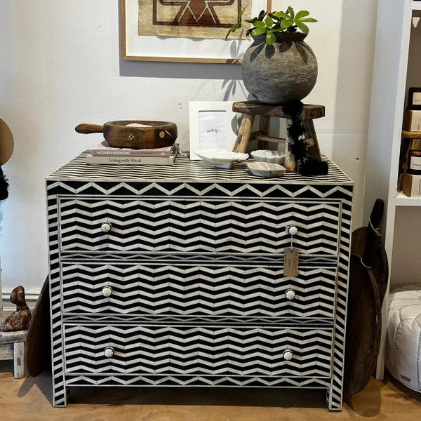 Bone Inlay 3 Drawer Chest in Chevron Black Carousel 1