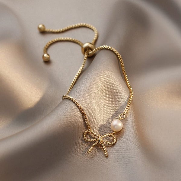 Bracelet Natural Pearls Removable Bowknot Baroque Pearls Yellow Gold Plated Carousel 7