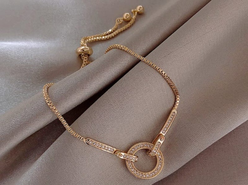 Bracelet CZ Diamonds Geometric Yellow Gold Plated Adjustment Carousel 1