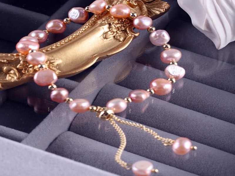 Bracelet Purple Baroque Pearls Platinum Yellow Gold Plated Carousel 1
