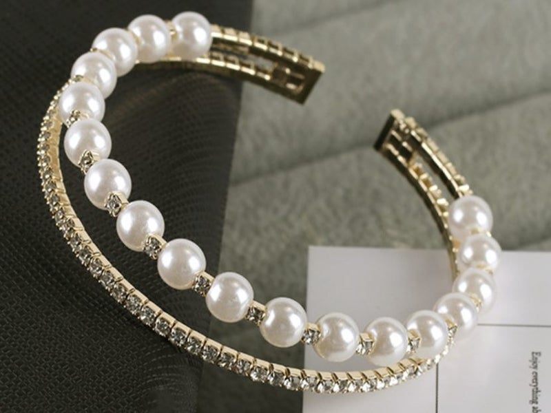 Bracelet CZ Pearl Yellow Gold Plated Adjustment Carousel 1