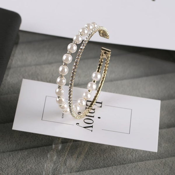 Bracelet CZ Pearl Yellow Gold Plated Adjustment Carousel 2