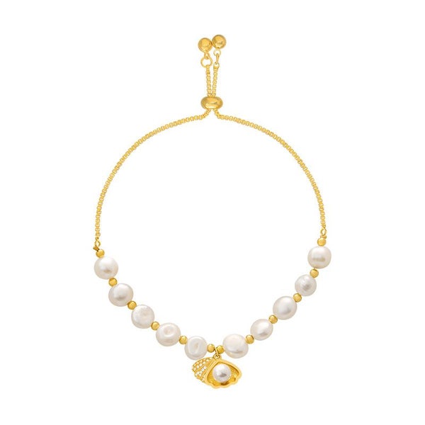 Bracelet CZ Baroque Pearl Yellow Gold Plated Adjustment Shell Design Pendant Carousel 2