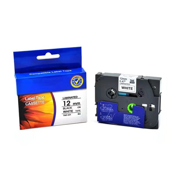 TZE-231 TAE-231 TZE231 Compatible P-Touch Tape 12mm Black on White for Brother Carousel 1