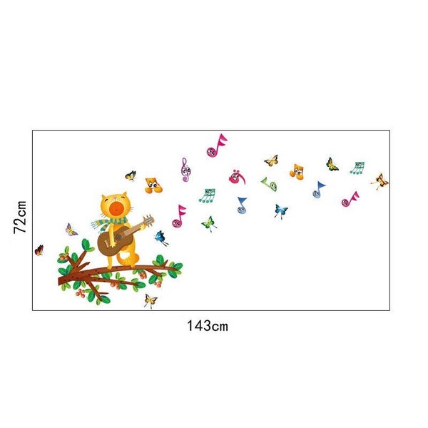 Cartoon Cat Playing Guitar Musical Note Wall Stickers / Decals For Kids Room Carousel 2