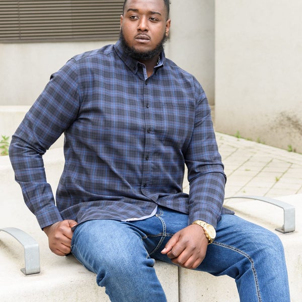 Duke D555 Mens Dovercourt Big Tall Buttoned Checkered Shirt - Blue Carousel 3