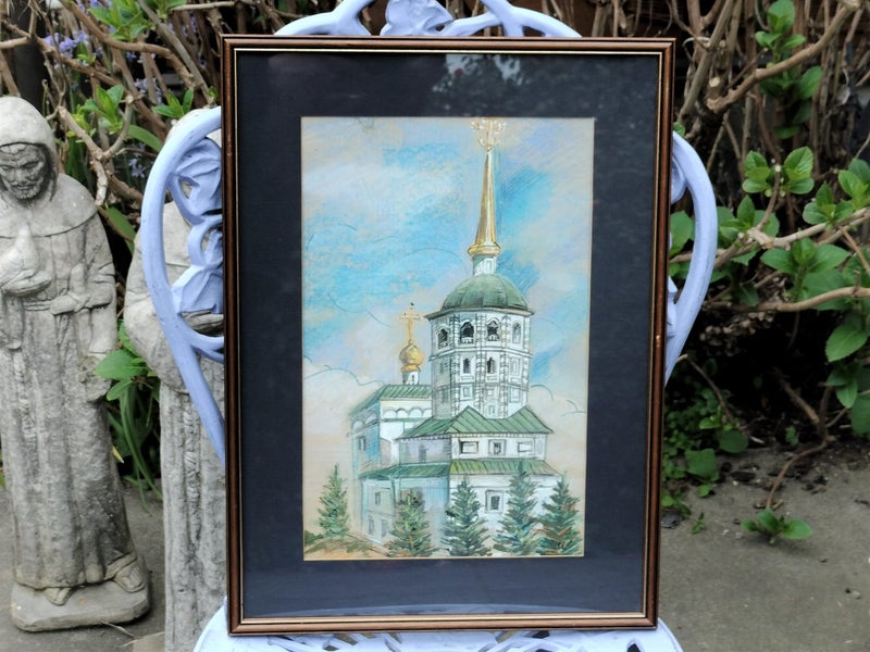 Original Vintage Painting of the Church of the Saviour, Irkutsk Carousel 1