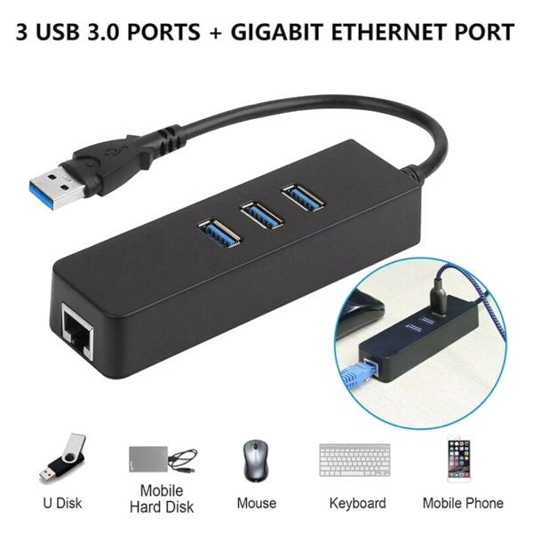 Usb Gigabit Ethernet Adapter 3 Ports 3.0 Hub To Rj45 Lan Network Card For Macboo Carousel 2