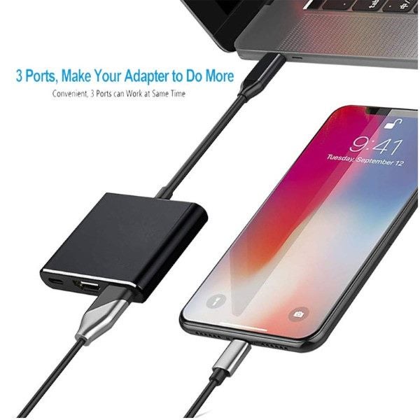 Usb C To Hdmi Compatible 4K Adapter 3 In 1 Hub With Output 3.0 Port USB Cables H Carousel 2