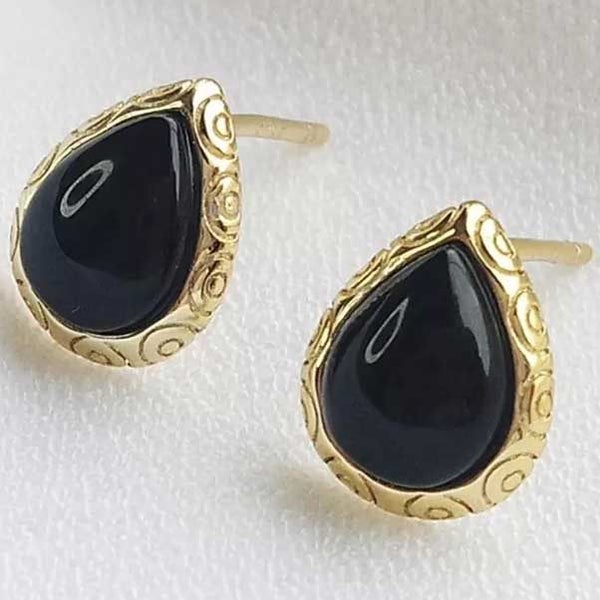 18K Gold Teardrop Black Onyx Stud Earrings "Abigail" Carousel 1