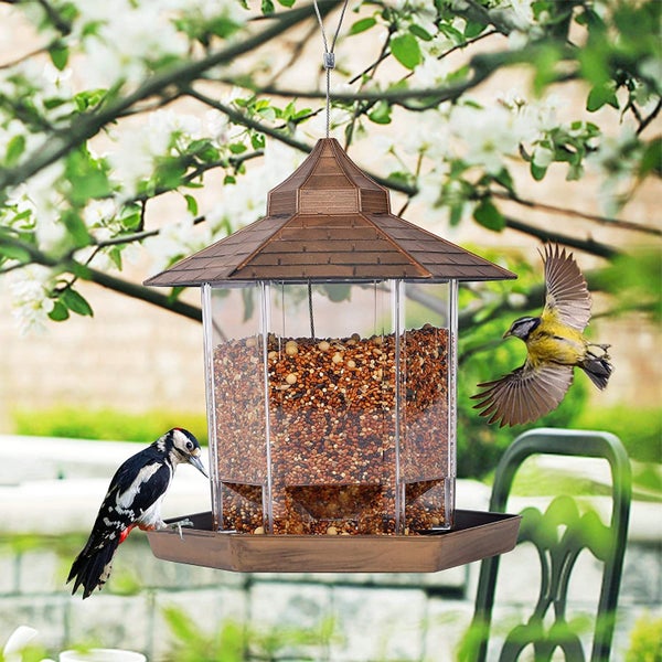 Wild Bird Feeder Hanging for Garden Yard Outside Decoration, Hexagon Shaped with Carousel 1