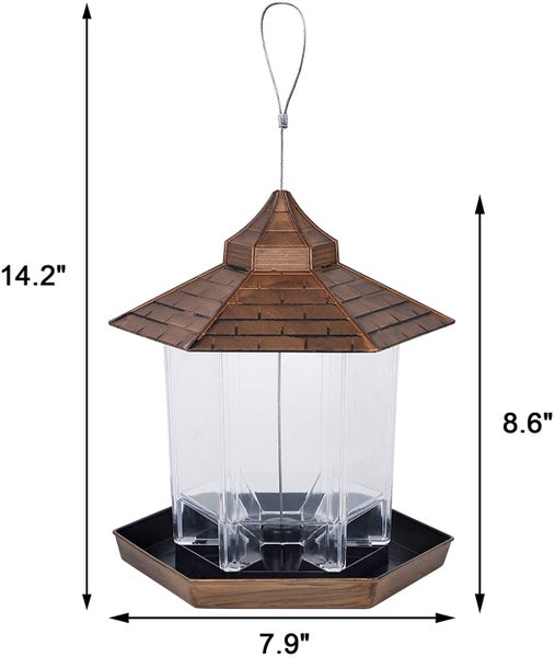 Wild Bird Feeder Hanging for Garden Yard Outside Decoration, Hexagon Shaped with Carousel 2
