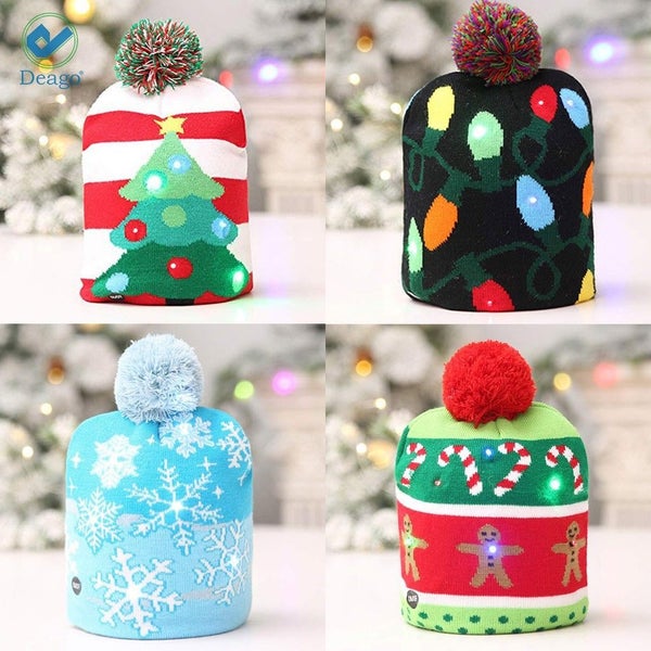 Deago LED Light Up Beanie Knit Hat Christmas Cap Xmas Winter Snow Holiday Warm H Carousel 2