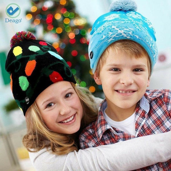 Deago LED Light Up Beanie Knit Hat Christmas Cap Xmas Winter Snow Holiday Warm H Carousel 8