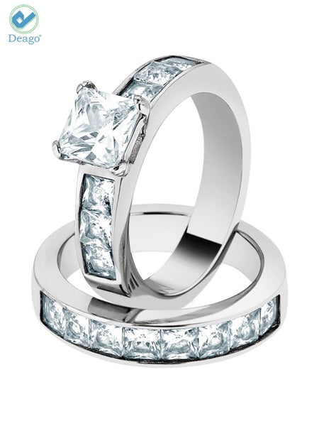 Deago 2Pcs Wedding Engagement Rings For Women Anniversary Promise Ring Bridal Se Carousel 1