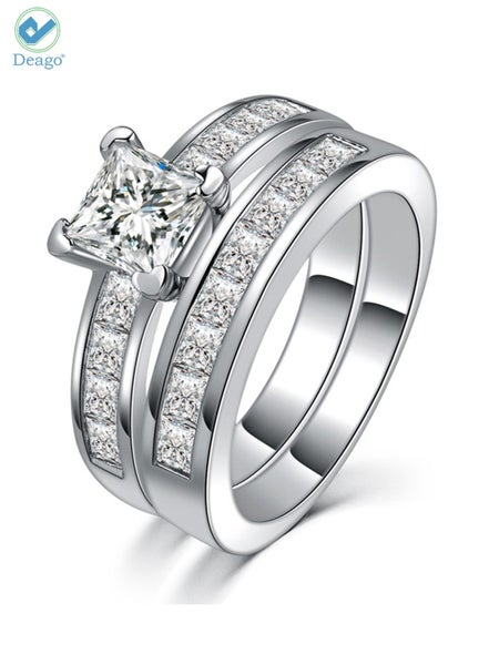 Deago 2Pcs Wedding Engagement Rings For Women Anniversary Promise Ring Bridal Se Carousel 2