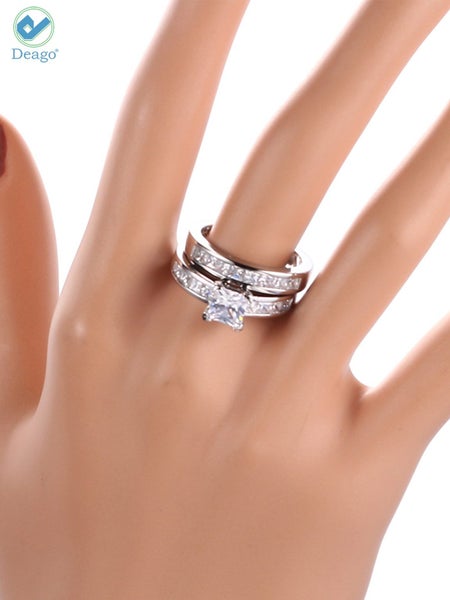 Deago 2Pcs Wedding Engagement Rings For Women Anniversary Promise Ring Bridal Se Carousel 7
