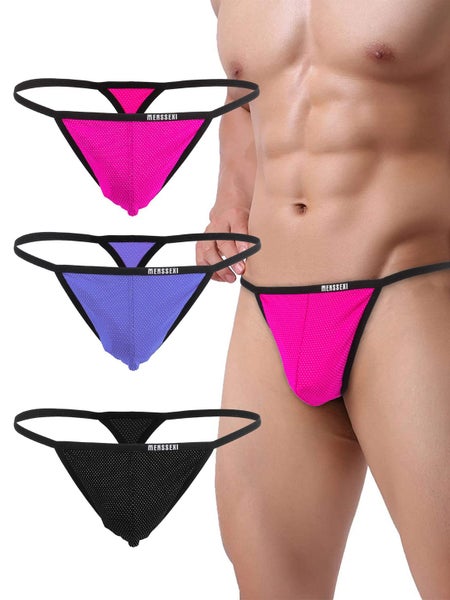 Deago Men's Ice Silk T-Back Thongs Sexy Low Rise G-String Briefs Bulge Pouch Und Carousel 2