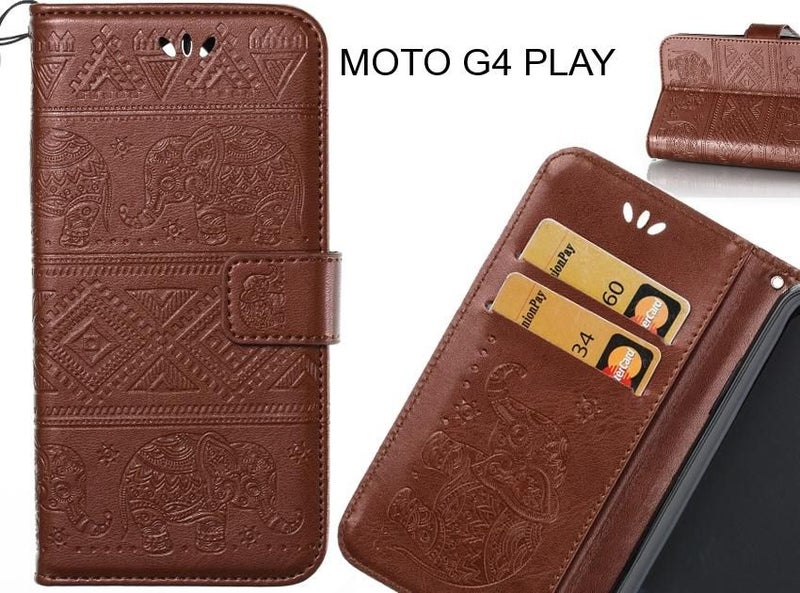 MOTO G4 PLAY case Wallet Leather flip case Embossed Elephant Pattern Carousel 1