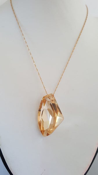 Gorgeous 9ct Gold Huge Abstract Champagne Crystal Pendant Necklace Carousel 6