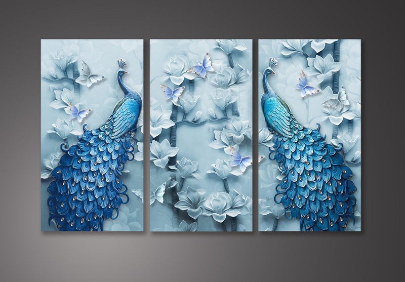 ON SALE FREE SHIPPING - 3 Piece Canvas Art Print - Peacocks Carousel 1