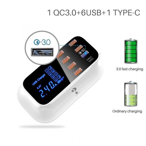 8-ports QC3.0 / Type-C Mobil iPad Tablets Fast Charge with Smart Digital Display Carousel 2