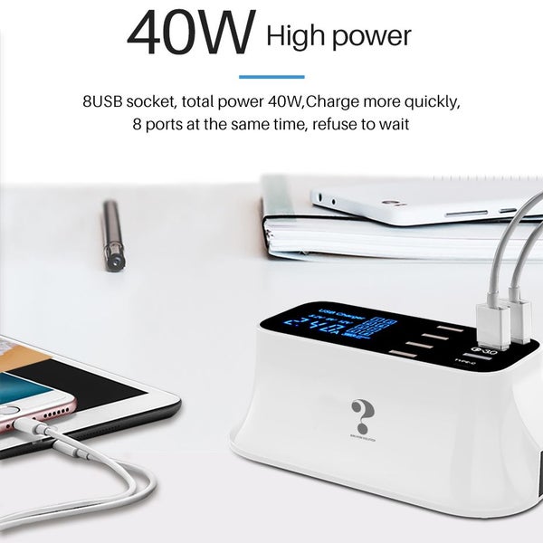 8-ports QC3.0 / Type-C Mobil iPad Tablets Fast Charge with Smart Digital Display Carousel 10