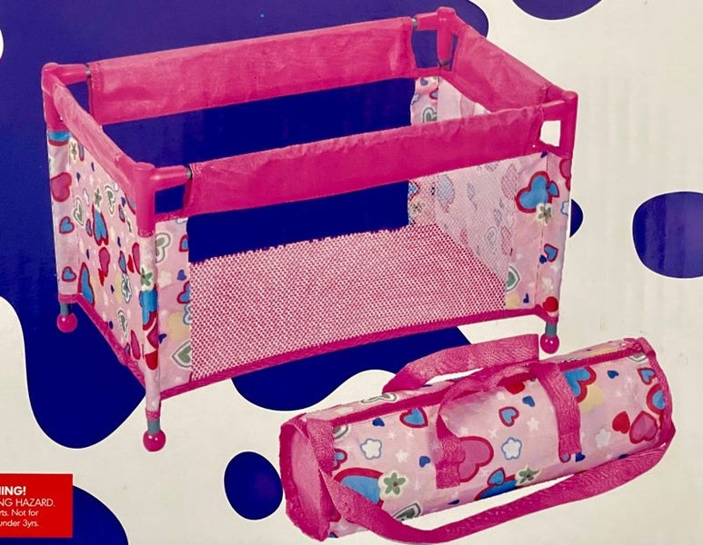 Pink Heart Dolls Take Along Travel Cot With Carrying Bag Carousel 1