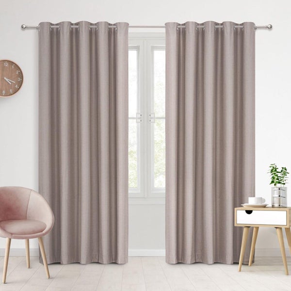 Sherwood Faux Linen 100% Blockout Eyelet Curtain, Twin Pack (Cinnamon) - 135x223 Carousel 1