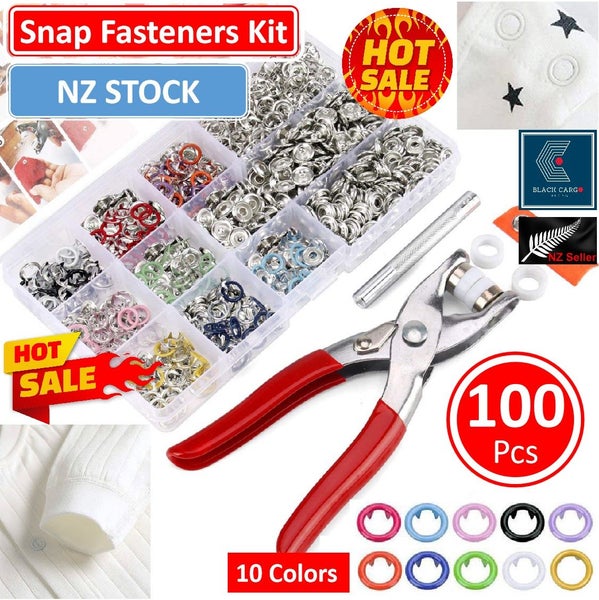 Brand New 100Pcs Metal Snaps Buttons Fastener Pliers Press Tools *Clearance* Carousel 1