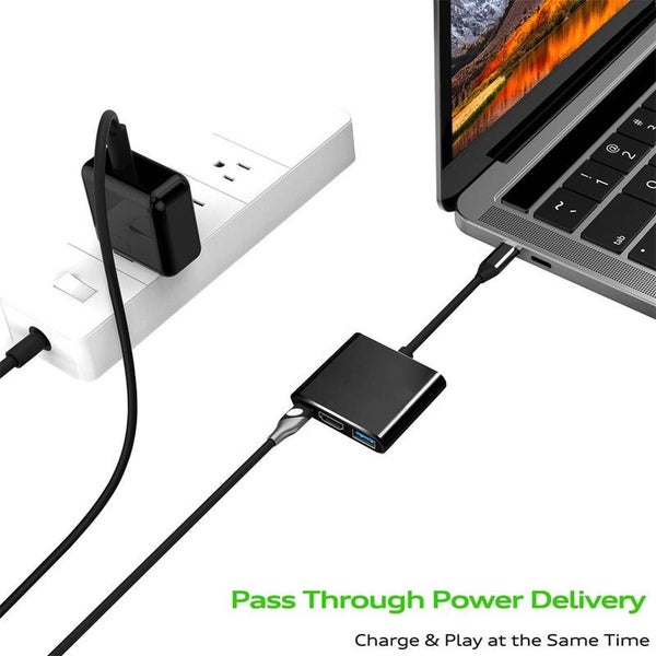 Usb C To Hdmi Compatible 4K Adapter 3 In 1 Hub With Output 3.0 Port USB Cables H Carousel 4