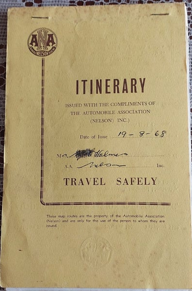 1968 AA NELSON, TRAVEL ITINERARY Carousel 1
